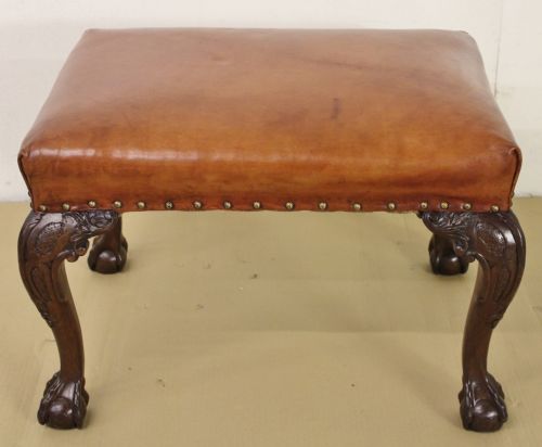 Leather Upholstered Mahogany Chippendale Style Stool