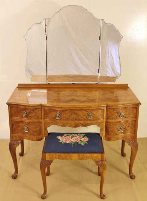 Burr Walnut Dressing Table and Stool