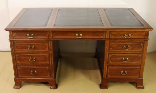 Inlaid Mahogany Pedestal Desk
