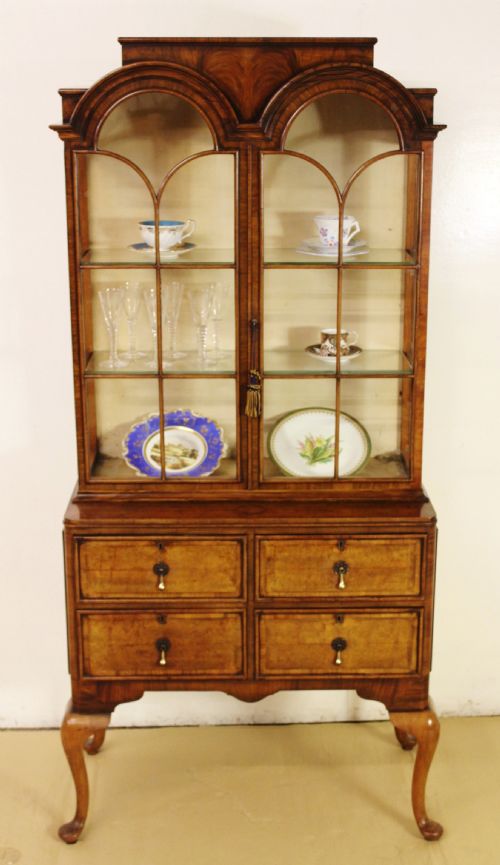 Burr Walnut Dome Topped Display Cabinet