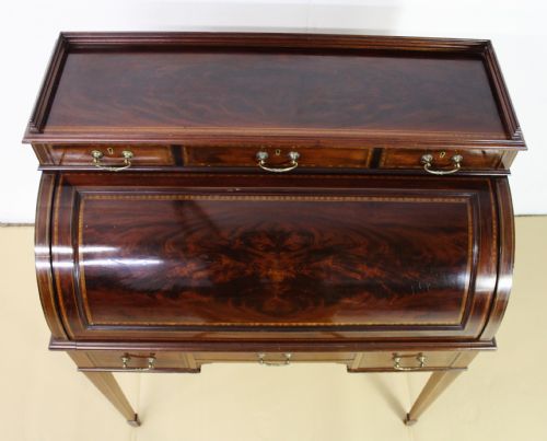 fig 1. Inlaid Mahogany Cylinder Bureau by Jas Shoolbred