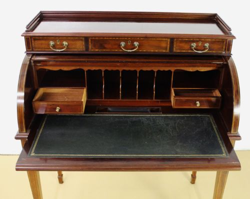 fig 2. Inlaid Mahogany Cylinder Bureau by Jas Shoolbred