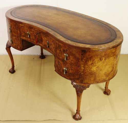Burr Walnut Kidney Shaped Writing Desk