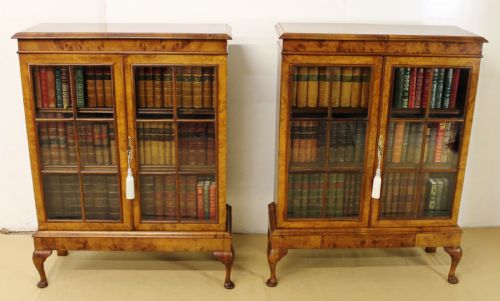 Pair of Glazed Burr Walnut Bookcases