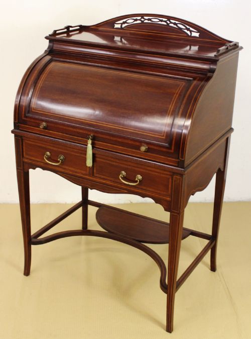 Edwardian Inlaid Mahogany Cylinder Desk