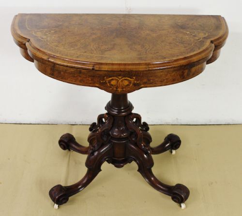 Victorian Inlaid Burr Walnut Card Table