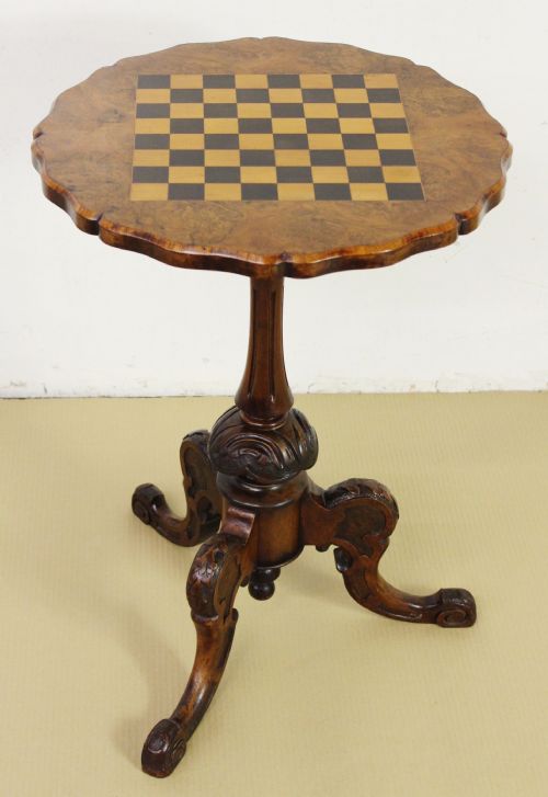 Victorian Burr Walnut Chess Top Table