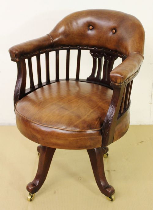 Victorian Leather Upholstered Revolving Desk Chair