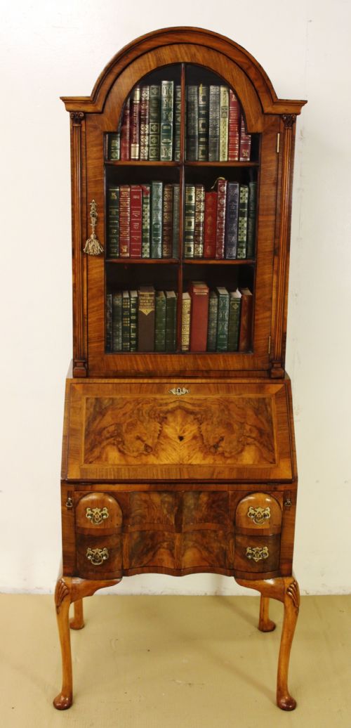 Domed Top Burr Walnut Bureau Bookcase