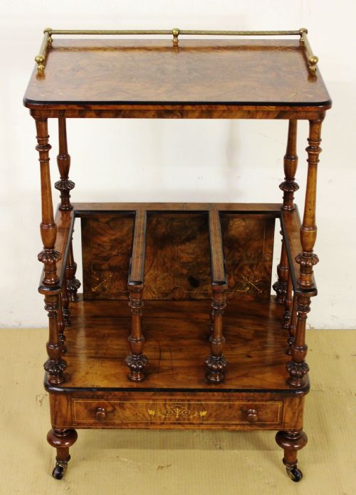 Victorian Inlaid Burr Walnut Canterbury Whatnot