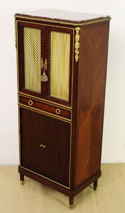 Slender Marble Topped French Mahogany Cabinet
