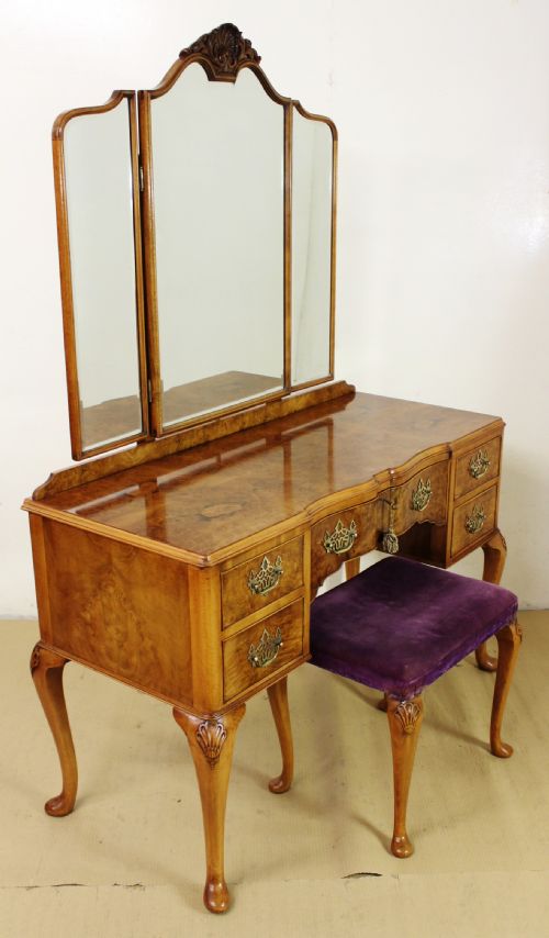 Burr Walnut Dressing Table and Stool