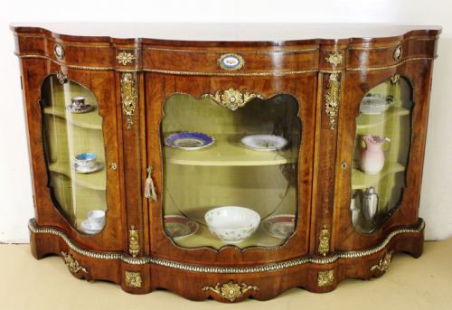 Serpentine Burr Walnut Credenza with Sevres Porcelain Plaques