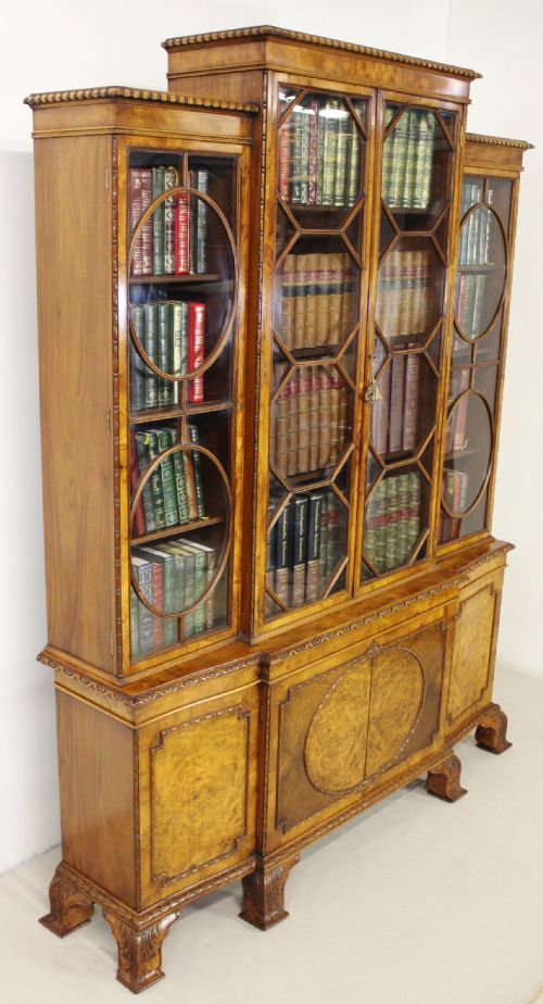 fig 3. Waring and Gillow Breakfront Burr Walnut Bookcase