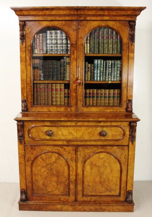 Victorian Burr Walnut Secretaire Bookcase