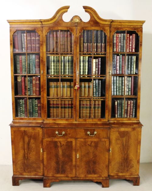 Burr Walnut Breakfront Bookcase