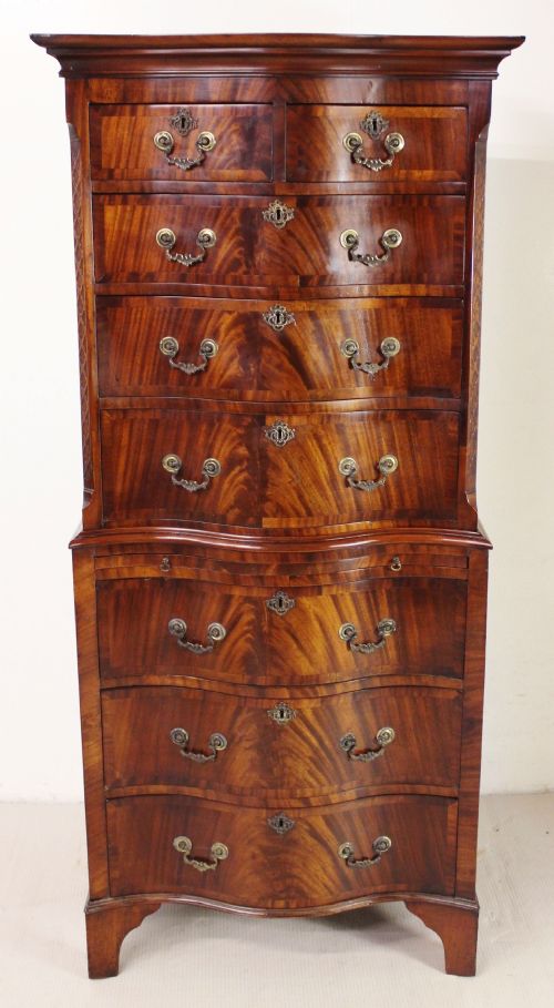 Mahogany Serpentine Fronted Chest on Chest
