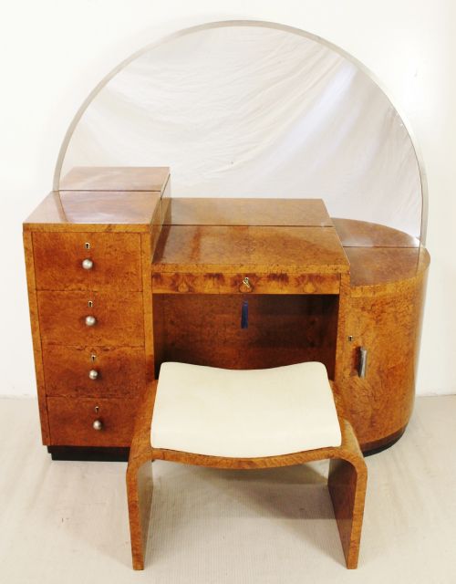 Art Deco Burr Walnut Dressing Table and Stool