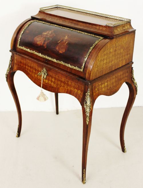 Vernis Martin and Parquetry Cylinder Bureau