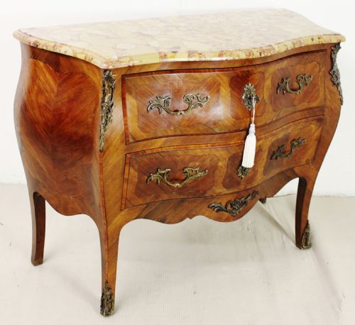 French Kingwood Marble Topped Bombe Commode