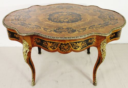 French Floral Marquetry Serpentine Shaped Table