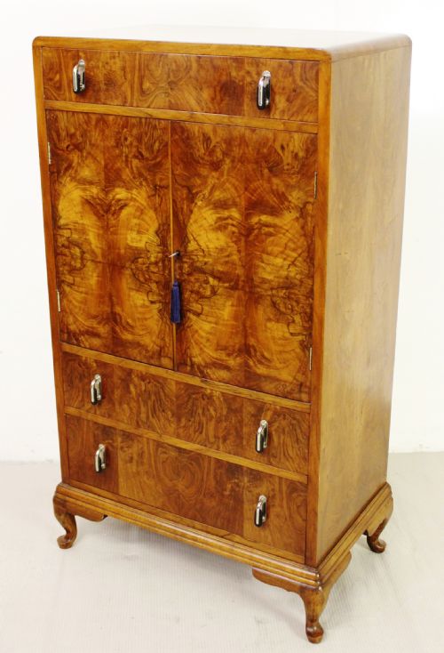 Art Deco Burr Walnut Linen Press