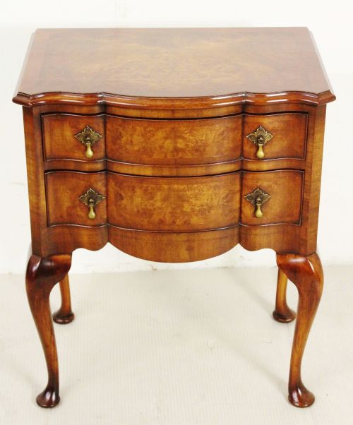 Burr Walnut 2 Drawer Serpentine Chest