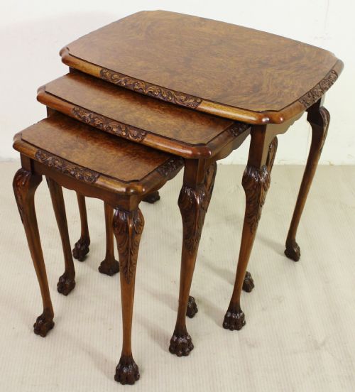 Burr Walnut Nest of 3 Tables