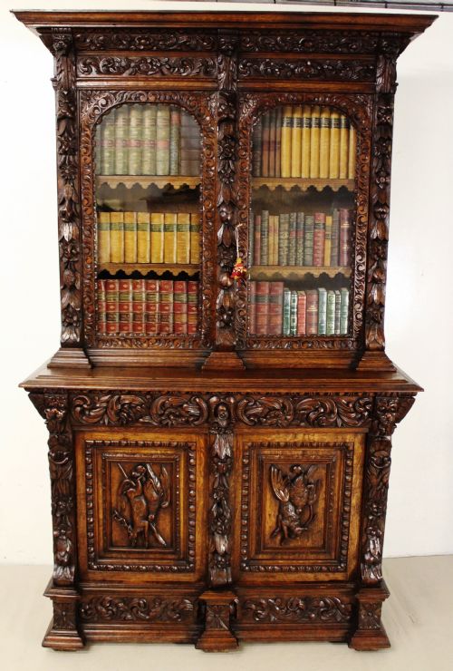 Imposing Carved Oak Bookcase