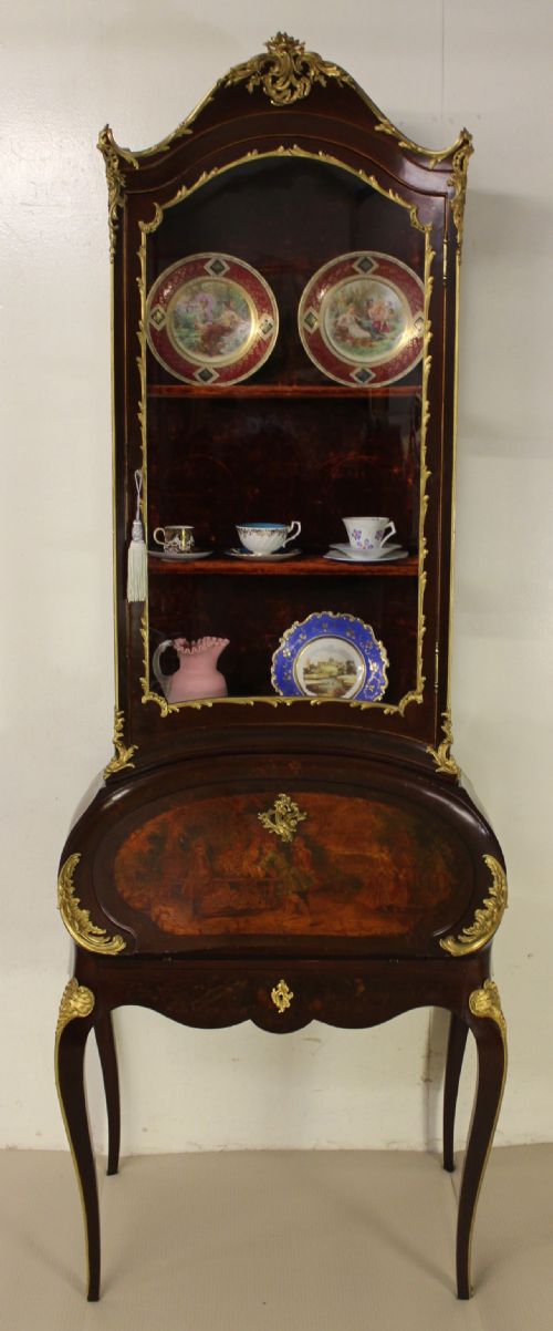 Ornate Vernis Martin Decorated Vitrine Bureau