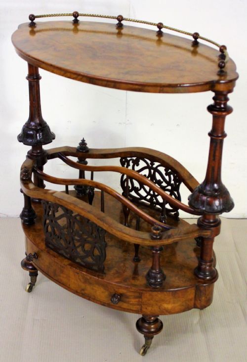 Oval Inlaid Burr Walnut Canterbury What Not