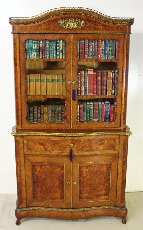 Serpentine Kingwood and Amboyna Secretaire Bookcase