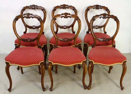 Set of 6 Victorian Walnut Dining Chairs