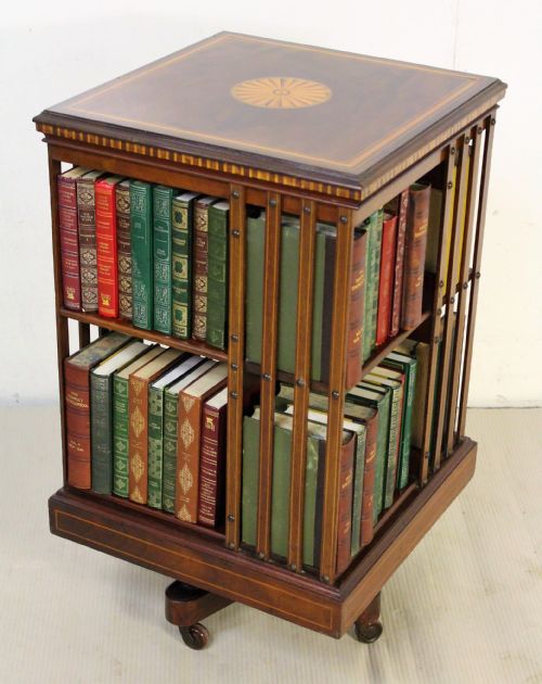 Superior Quality Inlaid Mahogany Revolving Bookcase