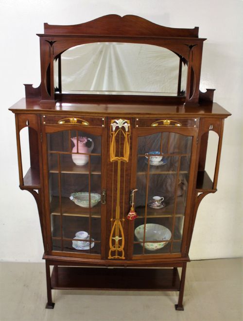 Art Nouveau Inlaid Mahogany Display Cabinet