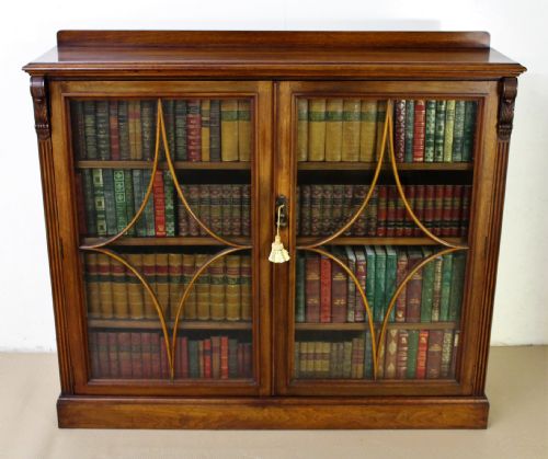 Edwardian Walnut 2 Door Glazed Bookcase