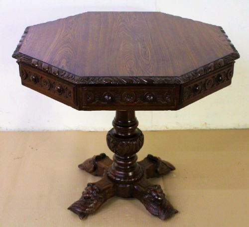 Victorian Octagonal Carved Oak Centre Table