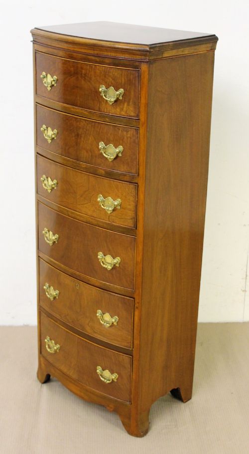 Tall Slender Bow Fronted Burr Walnut Chest of Drawers