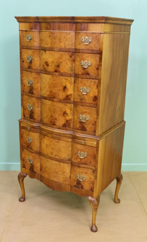Burr Walnut Serpentine Chest on Stand