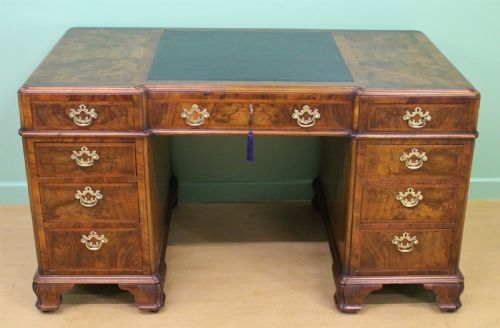 Burr Walnut Pedestal Desk by Maple and Co