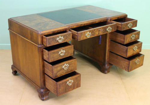 fig 3. Burr Walnut Pedestal Desk by Maple and Co