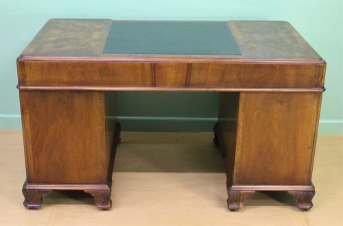 fig 4. Burr Walnut Pedestal Desk by Maple and Co