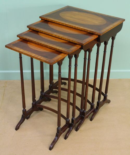 Edwardian Nest of 4 Satinwood Inlaid Mahogany Tables