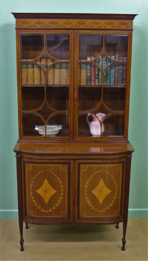 Inlaid Mahogany Bookcase Cabinet by Jas. Shoolbred