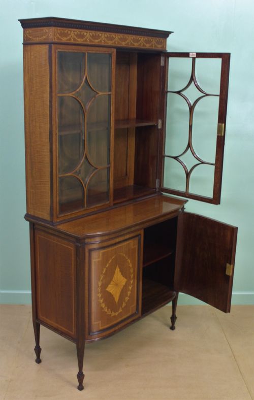 fig 1. Inlaid Mahogany Bookcase Cabinet by Jas. Shoolbred