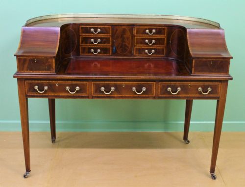 Large Inlaid Mahogany Carlton House Desk by Jas Shoolbred