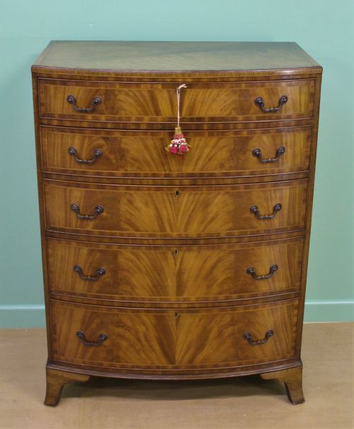 Waring and Gillow Inlaid Mahogany Bow Fronted Chest of Drawers
