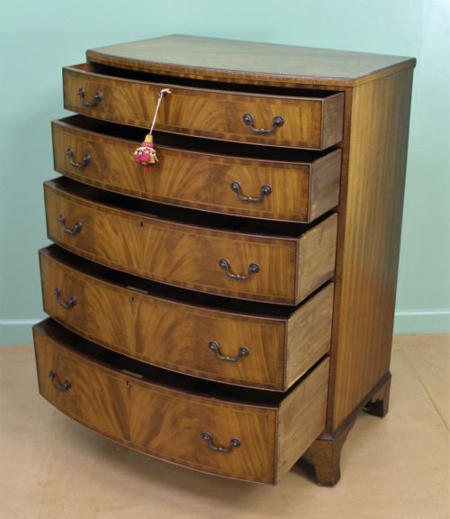 fig 3. Waring and Gillow Inlaid Mahogany Bow Fronted Chest of Drawers