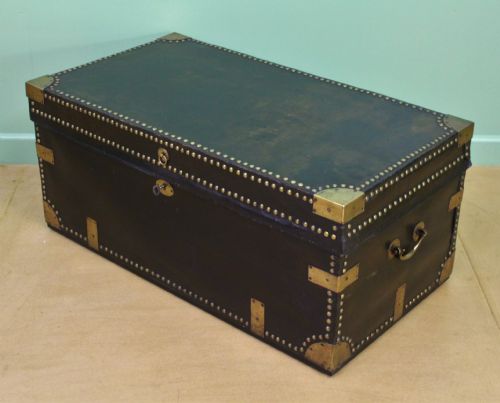 Large 19th Century Brass Bound Leather Trunk