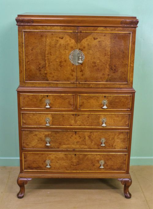 fig 1. Burr Walnut Linen Press by Waring and Gillow